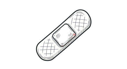 Hand-drawn sketch of a medical adhesive bandage with a gauze pad.