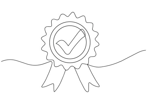 one continuous line art  award badge, award badge line drawing, medal with ribbon illustration, continuous line vector icon, continuous ribbon badge icon