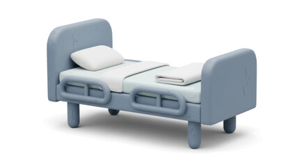 Miniature Blue Hospital Bed with White Bedding.