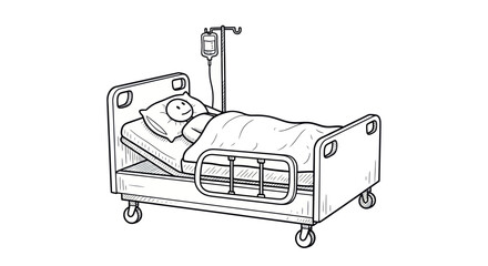 Patient in Hospital Bed with IV Drip Smiling Face.