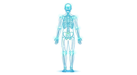 Anatomical Illustration of the Human Skeletal System in Blue Neon Glow.