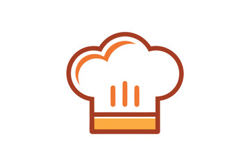 Stylized chefs hat presents orange and brown line work on a white background