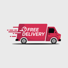 Modern red delivery van illustration with free delivery text vector graphic scalable eps vector