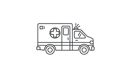 Simple Line Art Illustration of a Medical Ambulance Vehicle.