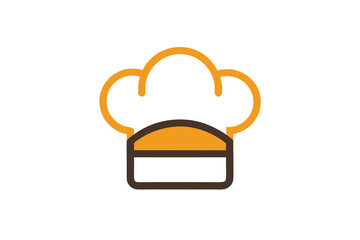 Minimalist chef hat outlines feature orange and brown colors on a bright white background