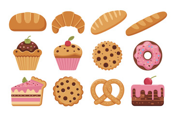 Vector bakery delights collection delicious baked goods illustrated icons for culinary designs vector