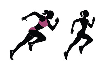Silhouettes of two female athletes running in a race