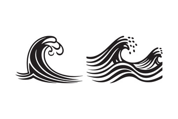 Stylized black and white wave illustrations