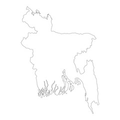bangladesh map outline black line vector design with isolated white background
