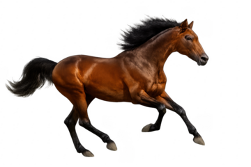 Bay horse galloping with flowing mane and tail