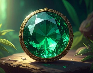 Enchanted Emerald Gemstone Nestled in Lush Foliage