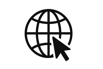 Simple web globe with cursor pointer icon for internet navigation and global access