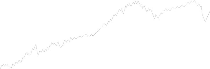Fototapeta premium Dashed simple black line in a zigzag structure illustrating repeated financial highs and lows.