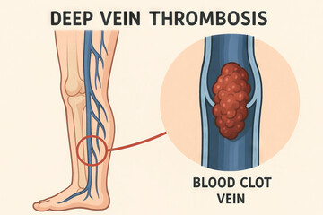 Illustration of deep vein thrombosis highlighting blood clot and vein structure. concept of medical diagram, vein health, circulation awareness