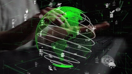 This image showcases a digital globe surrounded by eco-friendly icons, symbolizing the intersection of technology and sustainability, capturing the essence of modern innovation. Xenic