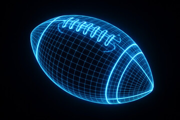 Neon glowing football illustration with simple grid pattern on black background. concept of modern sports design, futuristic art, football enthusiasts