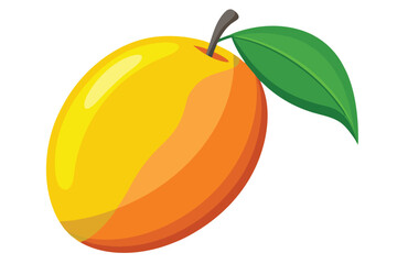 Glossy yellow fruit, showcasing vibrant orange gradients and a fresh green leaf, stands isolated