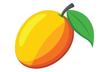 Single cartoon mango fruit displays a leaf and stem in vibrant colors