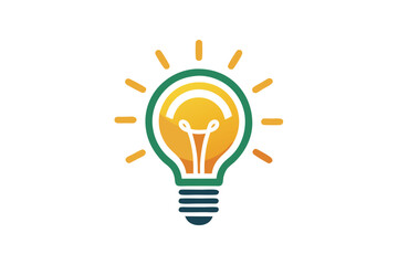 Bright orange light bulb with green outline emits simple light on white