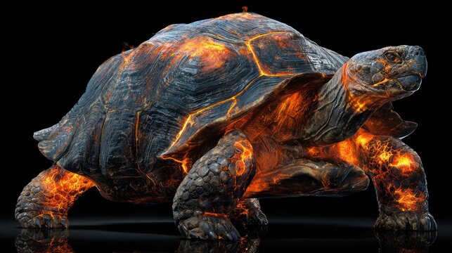 A magnificent, fire-breathing turtle with molten lava-like details, showcasing a powerful and dramatic creature design.