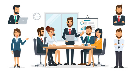 Cartoon Business People Meeting for Strategy and Teamwork.