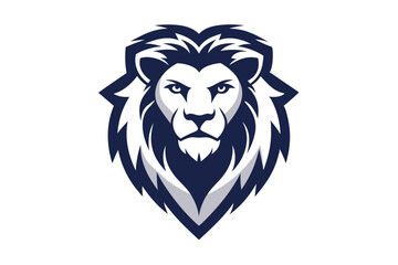 Stylized lion head presents a strong shape in dark blue and white