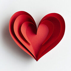 Red paper heart shape isolated on white background for love concept