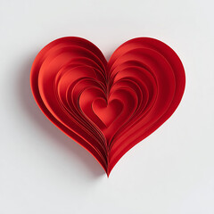 Overlapping red paper hearts on a white background isolated on white background