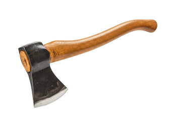 Axe with wooden handle isolated on transparent background, sharp metal tool for cutting wood