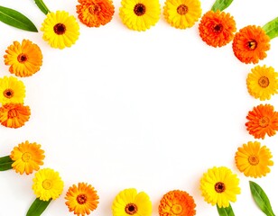 Obraz premium Circle frame of orange and yellow flowers