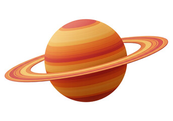 Cartoon Saturn planet with rings isolated PNG, orange and yellow space object on transparent background © Lily