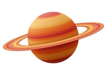 Cartoon Saturn planet with rings isolated PNG, orange and yellow space object on transparent background