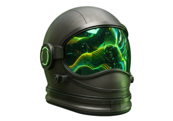 Futuristic astronaut helmet isolated PNG, space exploration headgear with glowing visor design