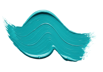 Turquoise paint stroke isolated on transparent background, abstract acrylic brushstroke