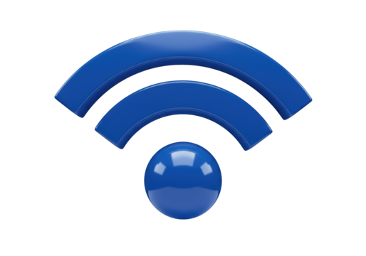 Blue WiFi symbol isolated PNG, wireless internet connection icon for technology and communication