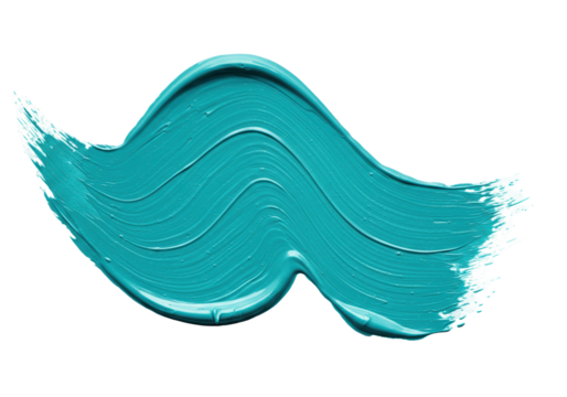 Turquoise paint stroke isolated on transparent background, abstract acrylic brushstroke