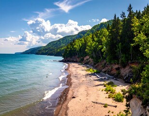 Scenic lake shore with forest