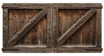 Fototapeta premium Old wooden door from a barn isolated on white background