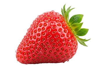 Fresh red strawberry isolated on transparent background, juicy fruit close-up for healthy eating