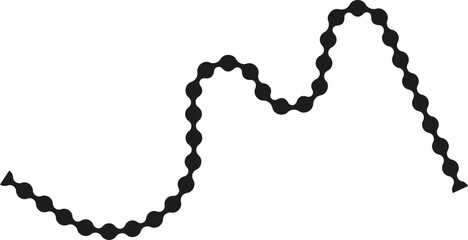 Interconnected dotted line forming an unpredictable and freely flowing path with random curves and turns.