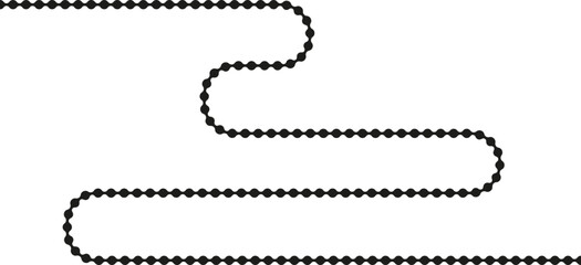 Dotted path forming an extended sinuous curve with fluid, flexible connections.