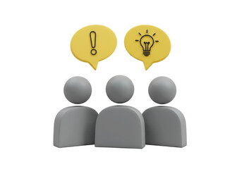 Teamwork 3D render isolated on transparent PNG, brainstorming and problem solving concept