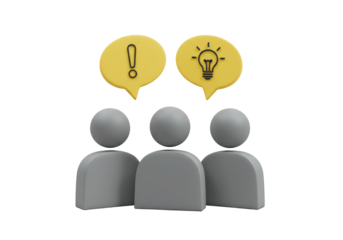 Teamwork 3D render isolated on transparent PNG, brainstorming and problem solving concept