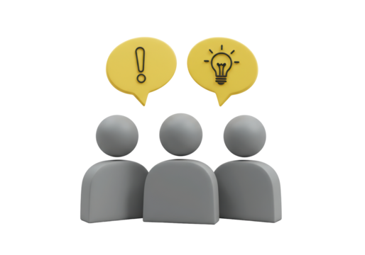 Teamwork 3D render isolated on transparent PNG, brainstorming and problem solving concept