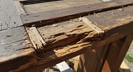 Obraz premium Damaged wood frame of door being repaired