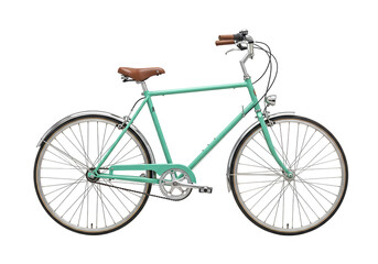Mint green vintage bicycle isolated on transparent background, classic city bike PNG