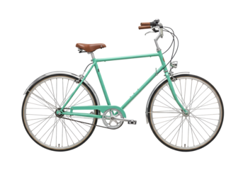 Mint green vintage bicycle isolated on transparent background, classic city bike PNG