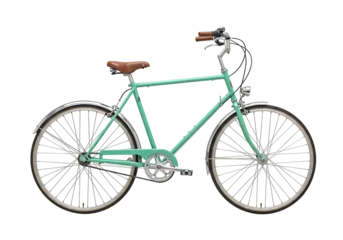 Selbstklebende Fototapeten Fahrrad Mint green vintage bicycle isolated on transparent background, classic city bike PNG  © Lily