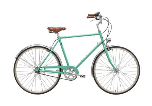 Mint green vintage bicycle isolated on transparent background, classic city bike PNG