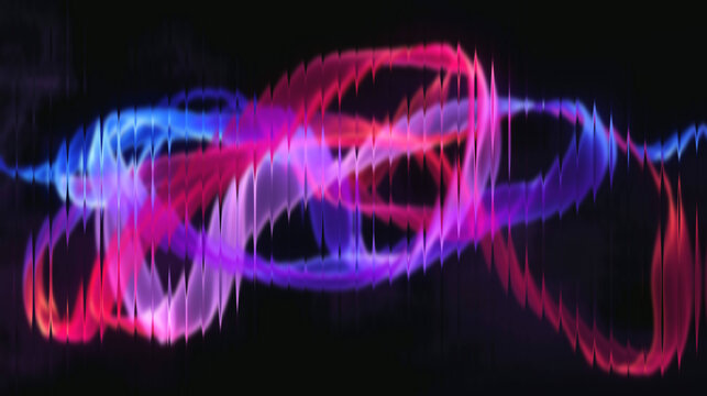Vibrant neon light trails dance in abstract motion, creating a dynamic, futuristic energy flow across a dark background